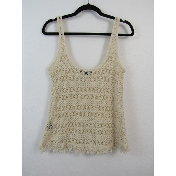Sanctuary Small Cream Woven Crochet Tank Top Scoop Neck Bohemian Trendy Earthy - Picture 5 of 6